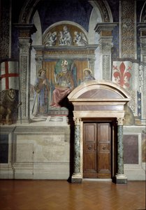 Saint Zanobius, Saint Lawrence og Saint Stephen (Hall of Lilies) (fresco af Benedetto da Maiano