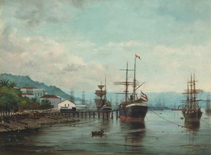 Benedito Calixto - havnen i Santos, SP (set til venstre), 1890 af Benedito Calixto