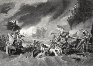 Slaget ved La Hogue, indgraveret af W. French (litho)