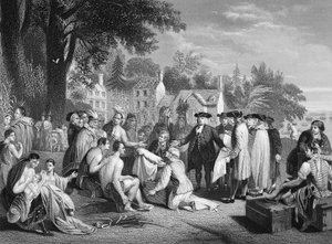 William Penns traktat med indianerne, indgraveret af W. French (litho)
