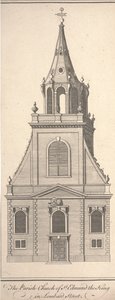 The Parish Church of St. Edmund the King i Lombard Street, ca. 1750 (gravering)