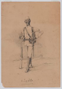 En soldat fra den 10. sudanesiske bataljon, ca. 1889 (akvarel) af Benjamin Donisthorpe Alsop Donne
