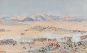 Fremrykning af den 9. og 10. sudanesiske bataljon af den egyptiske hær i slaget ved Toski, 3. august 1889 (akvarel) af Benjamin Donisthorpe Alsop Donne