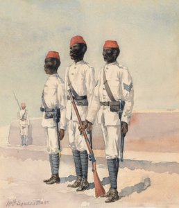 Sergent og to andre rækker fra den 10. Sudanesiske Bataljon, ca. 1889 (akvarel) af Benjamin Donisthorpe Alsop Donne