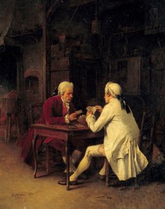 Kortspillere Maleri af Eugene Fichel (1826-1895) 1863 Søn. 0,27x0,22 m
