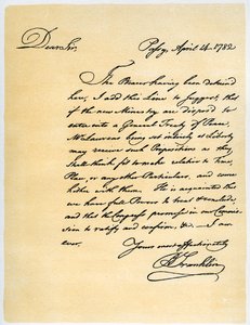 Brev fra Benjamin Franklin til David Hartley MP, 14. april 1782.