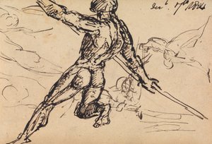 Figurstudier af en nøgen mand med spyd af Benjamin Robert Haydon