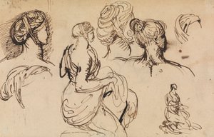 Figurstudie af kvinder og deres frisurer af Benjamin Robert Haydon