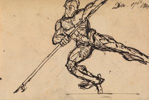 Figurstudie af en nøgen mand med et spyd