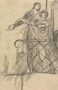 Studie af to figurer på en altan af Benjamin Robert Haydon