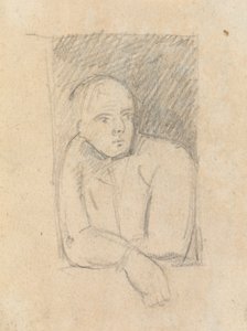 Studie af en figur, der læner sig ud af et vindue af Benjamin Robert Haydon