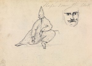 Studie af en siddende mand iført en spids hat af Benjamin Robert Haydon
