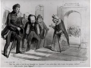 Dumas, Hugo et Balzac søger deres optagelse på det franske akademi, illustration fra 
