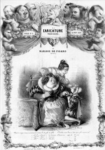 Figaros ægteskab, 11. akt, med karaktererne af Suzanne og grevinden Almaviva: "" _ men se denne snot, hvor smuk som en pige... vil du ikke være smuk sådan? "" illustration, 1838.
