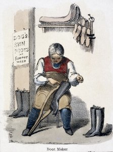 Støvlemageren, fra The Dog in Graphic Illustrations of Animals - Viser deres nytteværdi for mennesket i deres beskæftigelse under livet og brugen efter døden, ca. 1845 af Benjamin Waterhouse Hawkins