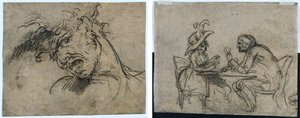 Leder af en skrigende mand (recto) Kvinde og mand spillekort (verso) af Benjamin West