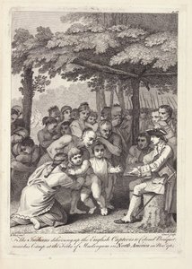 Indianerne afleverede de engelske fanger til oberst Bouquet nær hans lejr ved Forks of Muskingham i Nordamerika i november 1764 af Benjamin West