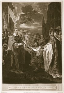 William I modtager Englands krone, indgraveret af George Noble, illustration fra David Humes 