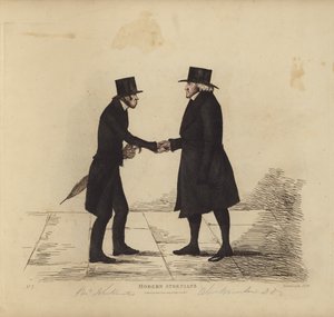 Fremtrædende Edinburghianere, alias moderne athenere, Rev John Hunter, MA, fra Tron Church, Rev Dr. Brunton, hans kollega, professor i hebraisk osv. (farvet gravering) af Benjamin William Crombie
