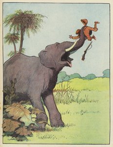 Elefant angriber en jæger af Benjamin Rabier
