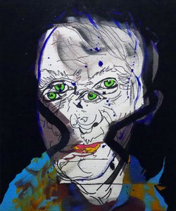 50 store forfattere i historien: Michel Houellebecq, 2015 (olie og akryl på lærred) af Benoit Erwann Boucherot