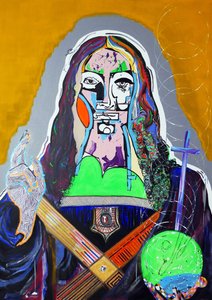 Surpeinture : Salvator Mundi, 2020 (olie, papir og akryl på lærred)