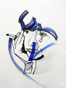 Surportrait : Françoise Sagan 1, 2019 (akryl på papir) af Benoit Erwann Boucherot