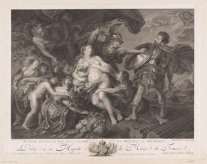 Minerva beschermt fra Vruchtbaarheid tegen March Minerva afskediger krigsguden og beskytter frugtbarheden (titel på objekt) af Benoit Louis Henriquez