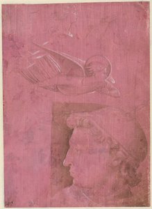 Head of a Man, Two Studies of a Womans Profile, and a Study of An Angel verso, ca. 1458. af Benozzo Gozzoli