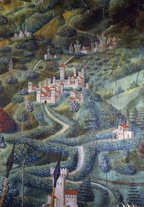 Slotte, landskabsdetaljer fra Procession of Magi af Benozzo di Lese di Sandro Gozzoli