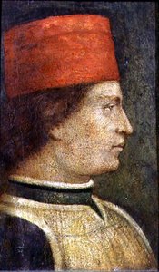 Hovedet af en mand i en rød hat (tempera på panelet) af Benozzo di Lese di Sandro Gozzoli