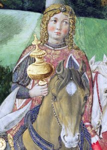 Ryttere i det kongelige følge, detalje fra Magi-cyklussen i kapellet, ca. 1460 freskodetalje af 70606 af Benozzo di Lese di Sandro Gozzoli