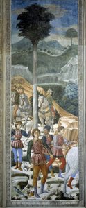 Bueskytter med livrem og seler, detalje fra Magiernes rejse-cyklussen i kapellet, ca. 1460 (fresko) af Benozzo di Lese di Sandro Gozzoli