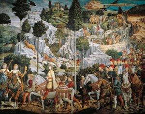 Procession af Magi Kings til Betlehem, af Benozzo Gozzoli (1420-1497), fresco, tempera og olie på væg, Kapel Palazzo Medici Riccardi, Firenze af Benozzo di Lese di Sandro Gozzoli