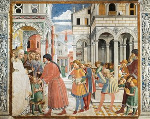 St Augustine taget af sine forældre til grammatiklærer i Tagaste, af Benozzo Gozzoli (1420-1497), fresco, St Augustine Church, San Gimignano (UNESCOs verdensarvsliste af Benozzo di Lese di Sandro Gozzoli