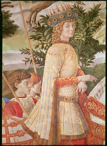 Magiernes procession, processionen ledet af Lorenzo den Storslåede i skikkelse af Magus Caspar, detalje af Lorenzo de