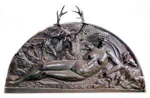 Nymfen fra Fontainebleau Bas bronze relief af Benvenuto Cellini (1500-1571) fra slottet Anet. 1542 Dim. 409x205 cm Paris, Musée du Louvre