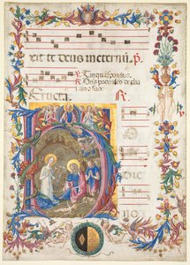 Single Leaf from an Antiphonary: Initial H[odie nobis] med The Nativity af Benvenuto di Giovanni