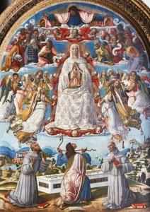 The Assumption of the Virgin with Saint Thomas receiving the Girdle between Saints Francis of Assisi and Anthony of Padua, 1480sdani