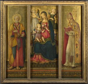 Jomfru og barn med de hellige Peter og Nicholas, 1479 af Benvenuto di Giovanni