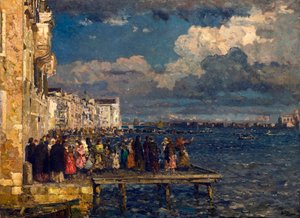 Forberedelse af Festa del Redentore i Venedig Maleri af Beppe Ciardi (1875-1932) 1910-1915 Privat samling