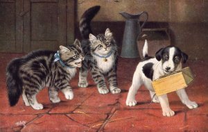Postkort med kat (farvelitografi)