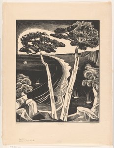 Fyrretræer (Breton Bay ved lavvande) (original titel på objektet) af Bernard Essers (signed by artist)