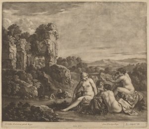 Badende i et Landskab af Bernard Lens, after Cornelis van Poelenburch