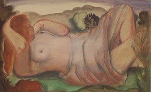 Liggende nøgen i et landskab, ca. 1940 (gouache, akvarel og blyant)