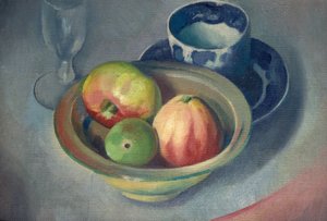 Stilleben med æbler af Bernard Meninsky
