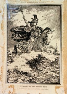 Til ære for den britiske flåde. Til minde om den tyske flådes overgivelse. Forsiden af Punch, 27. november 1918 af Bernard Partridge