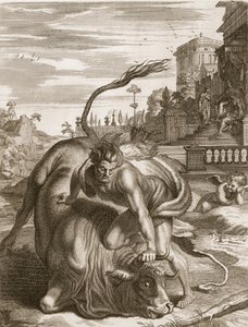 Achelous i form af en tyr er besejret af Hercules, 1731 af Bernard Picart