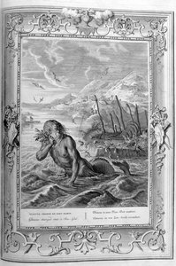 Glaucus forvandler sig fra menneske til havgud (gravering) af Bernard Picart