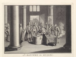 Barnedåb i Rusland, 1732 af Bernard Picart